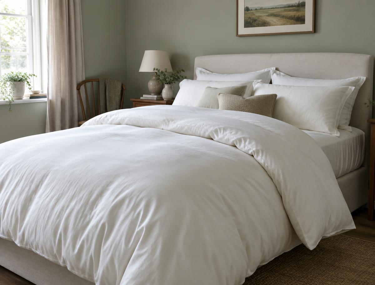 Illustrative image: an ivory duvet on a made bed in a calm bedroom